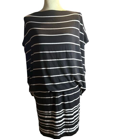 Max Studio Striped Dolman Blouson Bat Wing Dress, Black White, Medium, NWT - Picture 1 of 8
